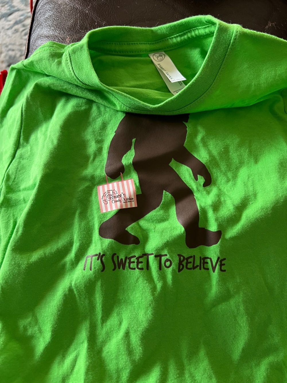 Rabbit Skins Bright Green Short Sleeve Tee with Brown Graphic